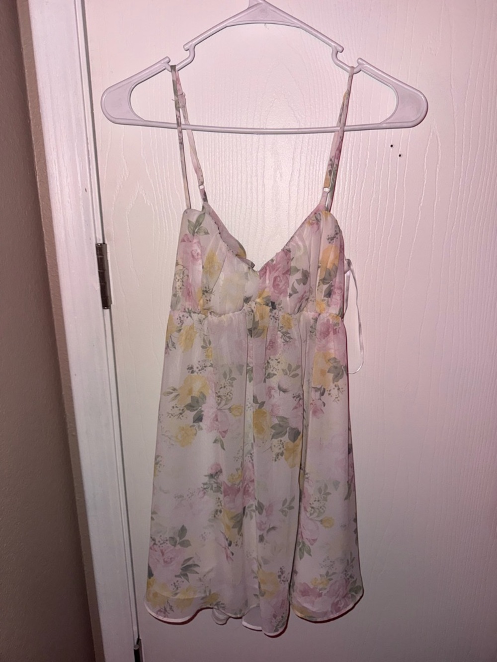 Floral Lace-Trim Chemise Nightdress in Pastel Floral